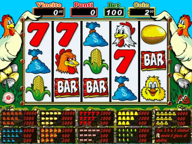 Fowl Play Gold - Schermata del gioco classico con i 5 rulli e simboli della gallina